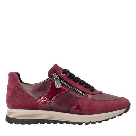 Baskets running en cuir bordeaux à talon plat avec lacets et zip latéral