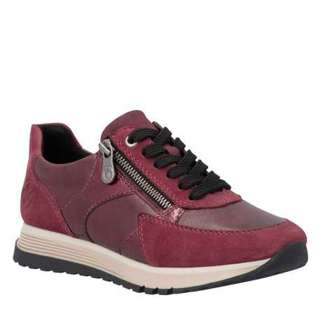 Baskets running en cuir bordeaux à talon plat avec lacets et zip latéral - Image 2