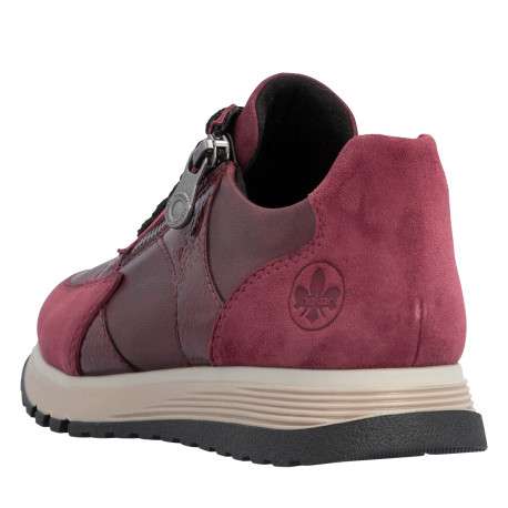 Baskets running en cuir bordeaux à talon plat avec lacets et zip latéral - Image 4