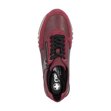 Baskets running en cuir bordeaux à talon plat avec lacets et zip latéral - Image 5