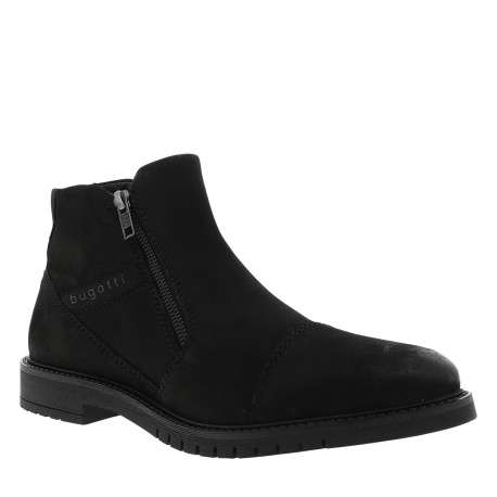 Boots en cuir nubuck noir à talon décroché bas pourvues de 2 zip - Image 2