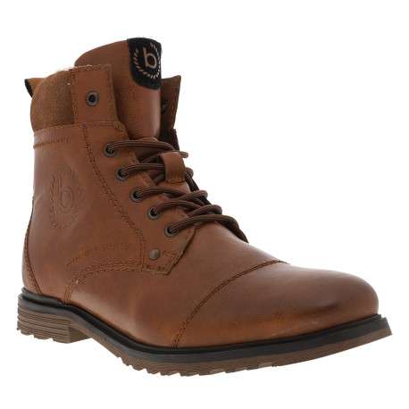 Bottines en cuir brun à talon décroché bas avec des lacets et un zip latéral - Image 2