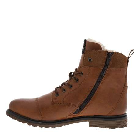 Bottines en cuir brun à talon décroché bas avec des lacets et un zip latéral - Image 3