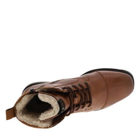 Bottines en cuir brun à talon décroché bas avec des lacets et un zip latéral - Image 5
