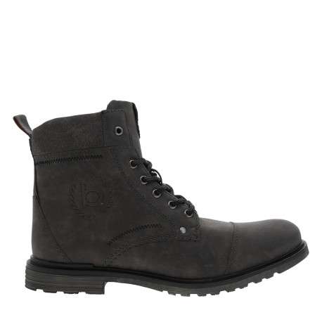 Bottines en cuir nubuck anthracite à talon décroché bas et logo embossé
