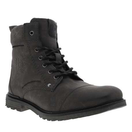 Bottines en cuir nubuck anthracite à talon décroché bas et logo embossé - Image 2