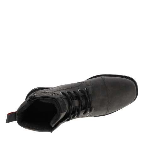Bottines en cuir nubuck anthracite à talon décroché bas et logo embossé - Image 5