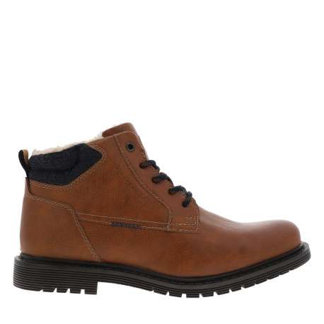 Bottines cognac à talon décroché bas avec un zip et des lacets ronds
