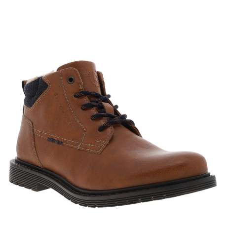 Bottines cognac à talon décroché bas avec un zip et des lacets ronds - Image 2