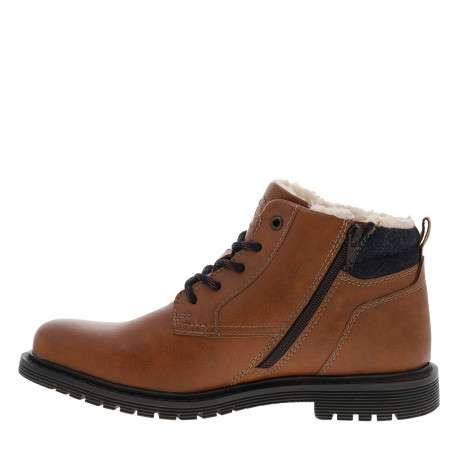 Bottines cognac à talon décroché bas avec un zip et des lacets ronds - Image 3