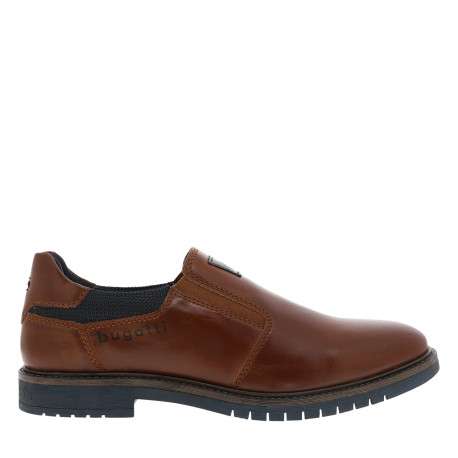 Mocassins cognac à talon décroché bas doté de soufflets élastiqués