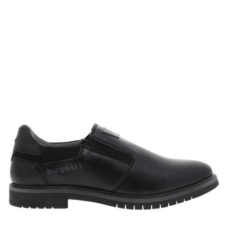 Mocassins noirs à talon plat munis d'un soufflet élastiqué et du logo