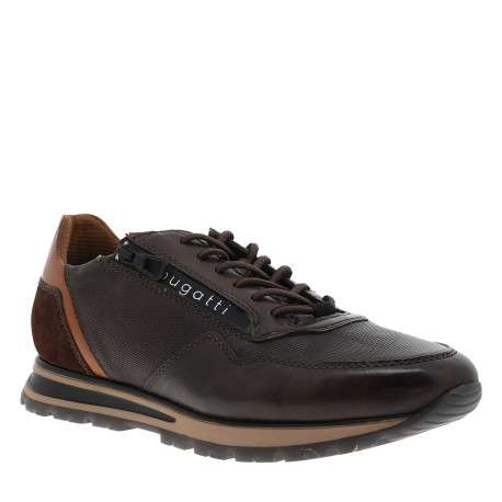 Sneakers en cuir chocolat à talon plat dotées de lacets élastiqués et d'un zip - Image 2