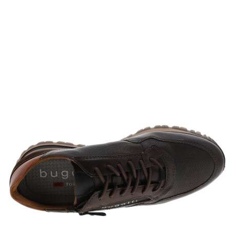 Sneakers en cuir chocolat à talon plat dotées de lacets élastiqués et d'un zip - Image 5
