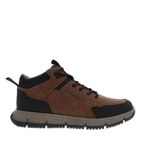 Bottines marron à talon plat avec des lacets ainsi qu'un zip latéral