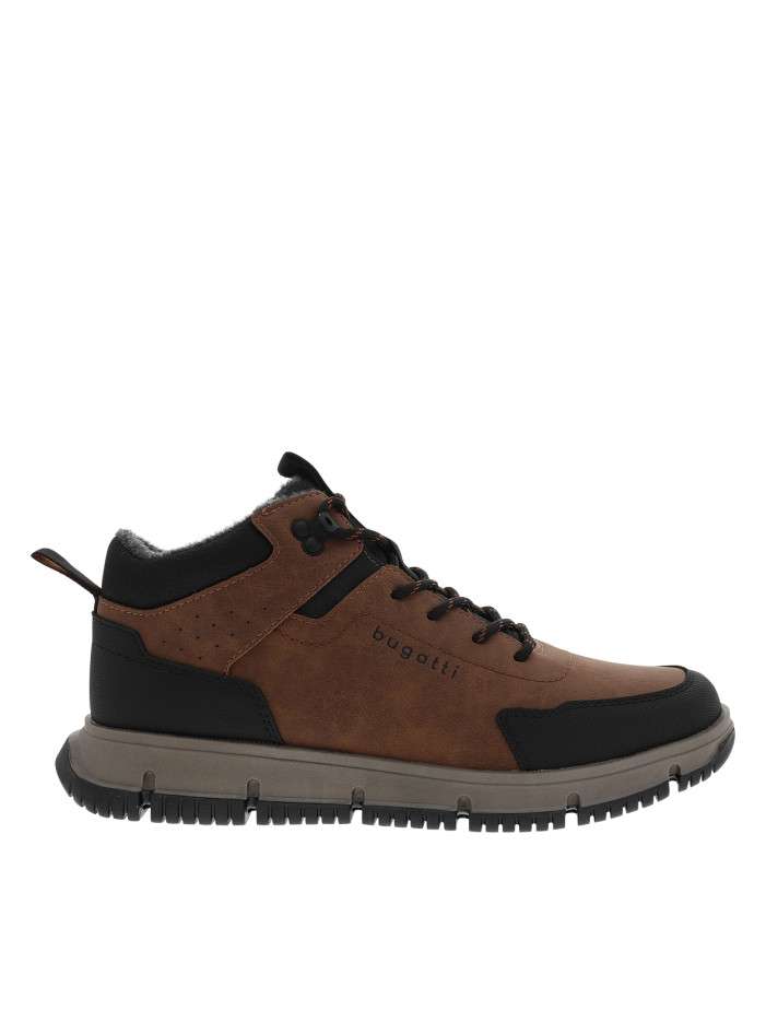 Bottines marron à talon plat avec des lacets ainsi qu'un zip latéral