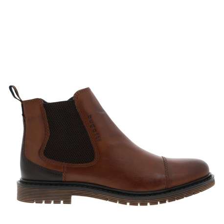 Boots cognac à talon décroché bas avec un zip latéral et un soufflet élastiqué