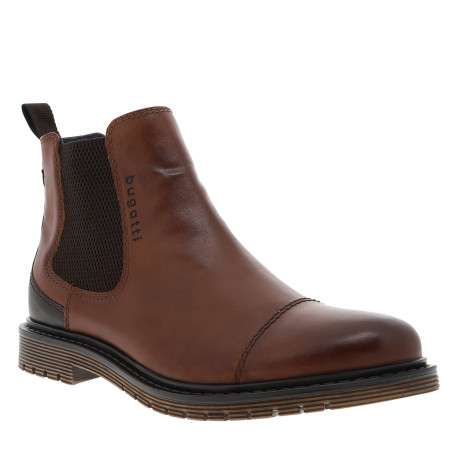 Boots cognac à talon décroché bas avec un zip latéral et un soufflet élastiqué - Image 2