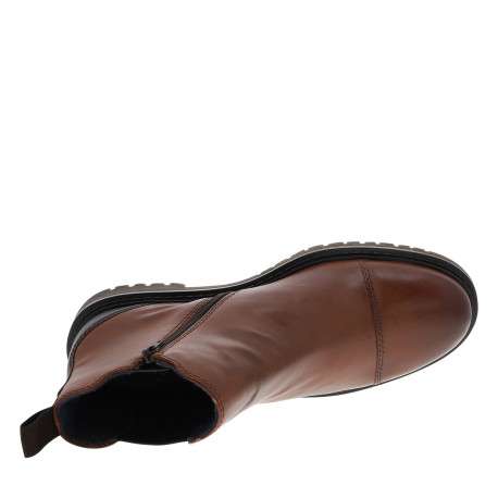 Boots cognac à talon décroché bas avec un zip latéral et un soufflet élastiqué - Image 5