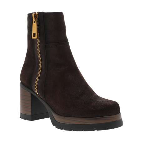 Boots en cuir chocolat à talon décroché haut avec 2 fermetures zippées - Image 2