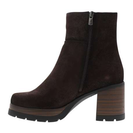 Boots en cuir chocolat à talon décroché haut avec 2 fermetures zippées - Image 3