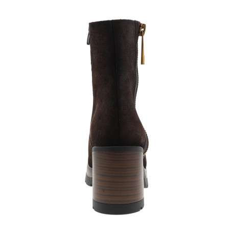 Boots en cuir chocolat à talon décroché haut avec 2 fermetures zippées - Image 4