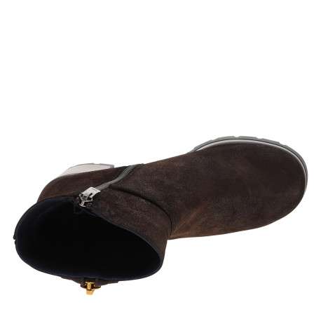 Boots en cuir chocolat à talon décroché haut avec 2 fermetures zippées - Image 5