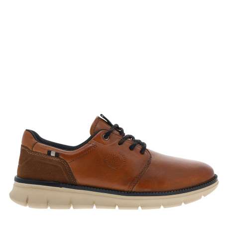 Sneakers en cuir cognac à talon plat pourvues de lacets ronds