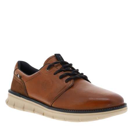 Sneakers en cuir cognac à talon plat pourvues de lacets ronds - Image 2