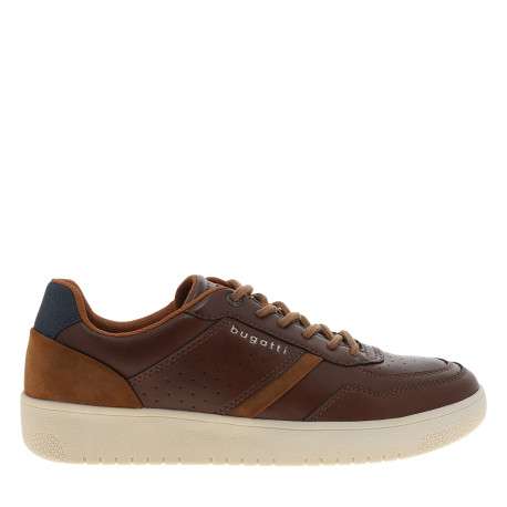 Sneakers marron à talon plat dotées d'empiècements de différentes matières