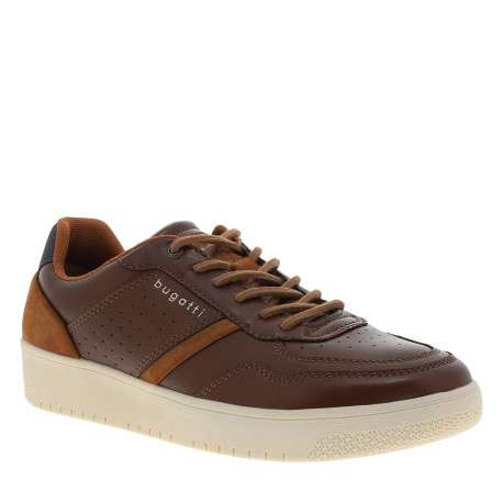 Sneakers marron à talon plat dotées d'empiècements de différentes matières - Image 2