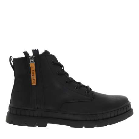 Bottines noir à talon plat pourvues d'un zip latéral et des lacets ronds