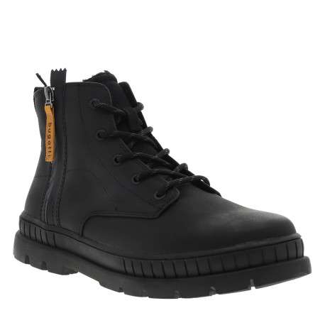 Bottines noir à talon plat pourvues d'un zip latéral et des lacets ronds - Image 2