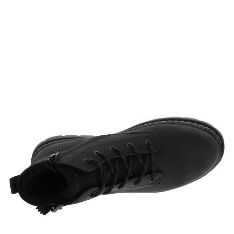 Bottines noir à talon plat pourvues d'un zip latéral et des lacets ronds - Image 5