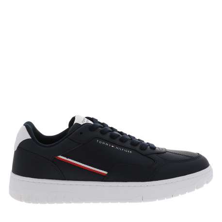Tennis en cuir bleu marine à talon plat pourvues de lacets et du logo