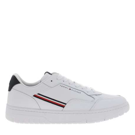 Tennis Th Basket en cuir blanc à talon plat avec le logo en strip