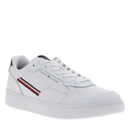 Tennis Th Basket en cuir blanc à talon plat avec le logo en strip - Image 2