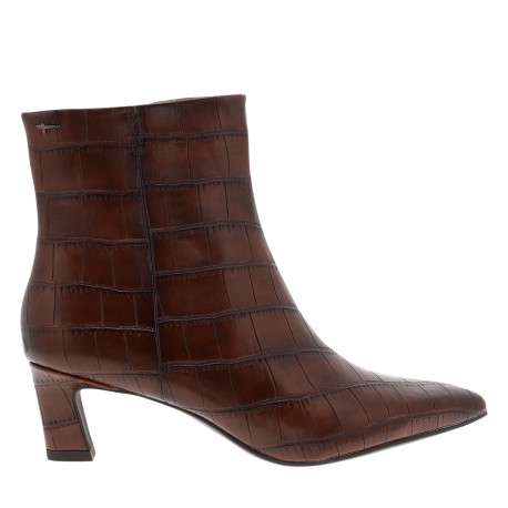 Boots marron à talon décroché bas avec un revêtement à motifs effet crocodile