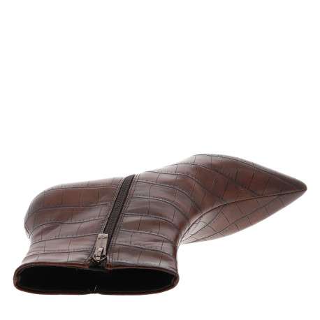 Boots marron à talon décroché bas avec un revêtement à motifs effet crocodile - Image 5