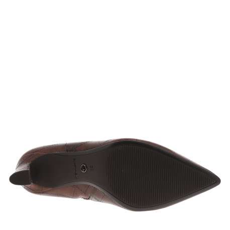Boots marron à talon décroché bas avec un revêtement à motifs effet crocodile - Image 6