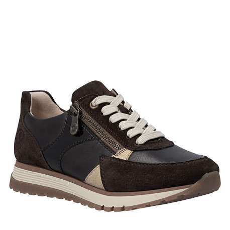 Baskets running en cuir brunes à talon plat avec lacets et zip latéral - Image 2