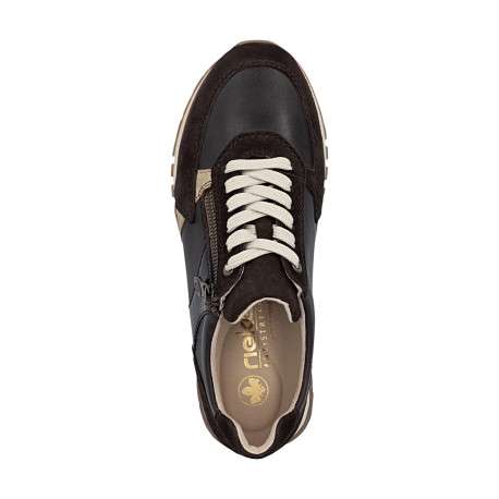 Baskets running en cuir brunes à talon plat avec lacets et zip latéral - Image 5