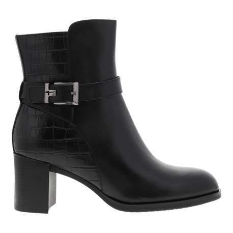 Boots en cuir noires avec un talon décroché haut et une fermeture à zip