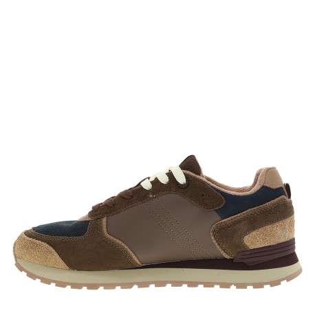 Baskets de running Travis Block en cuir brun à fermeture par lacets - Image 3
