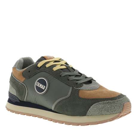 Baskets de running Travis Block en cuir kaki à empiècements bi-matières - Image 2