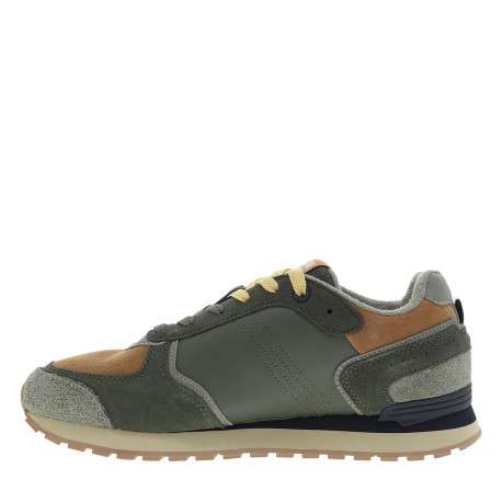 Baskets de running Travis Block en cuir kaki à empiècements bi-matières - Image 3