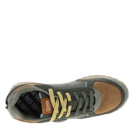 Baskets de running Travis Block en cuir kaki à empiècements bi-matières - Image 5