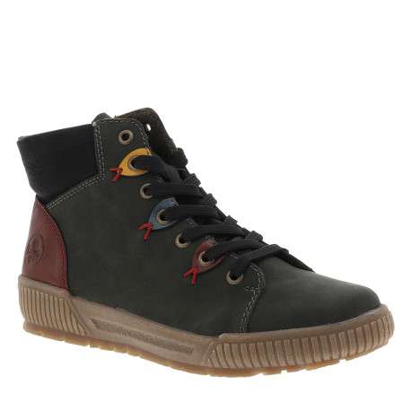 Bottines kaki à talon plat et à lacets et zip latéral avec oeillets colorés - Image 2