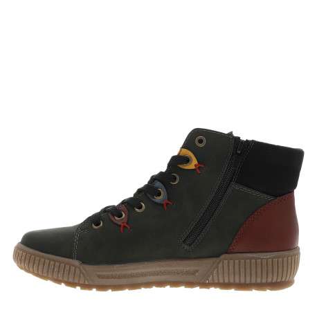 Bottines kaki à talon plat et à lacets et zip latéral avec oeillets colorés - Image 3