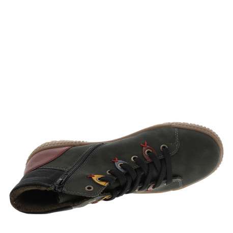 Bottines kaki à talon plat et à lacets et zip latéral avec oeillets colorés - Image 5